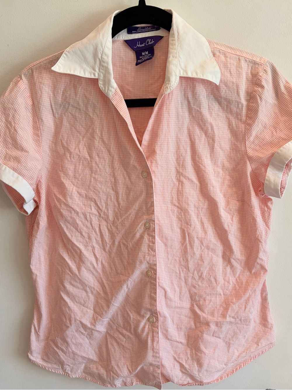Hunt Club Pink Gingham Short-Sleeve Button Down with White Collar and Cuffs